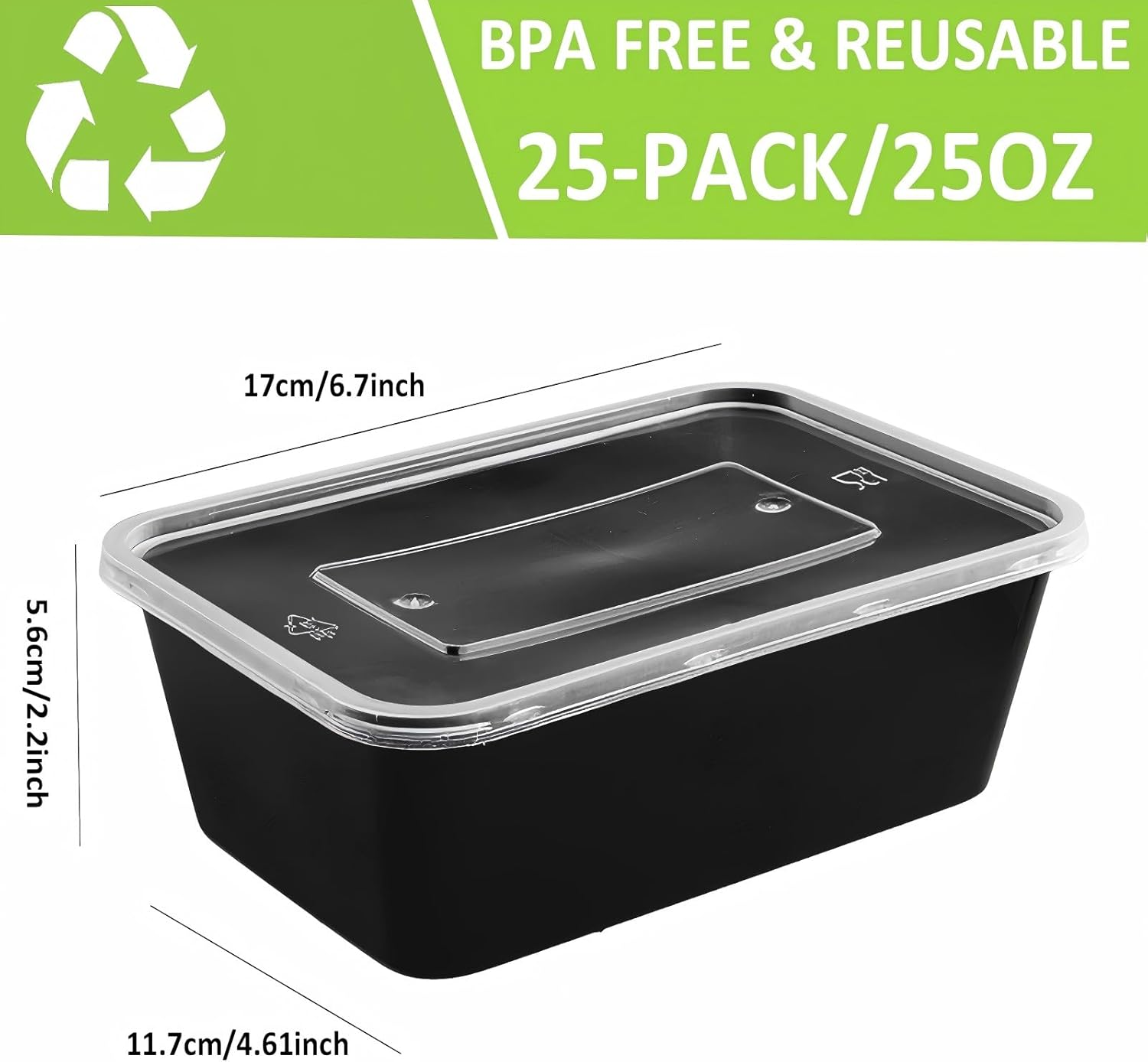 25 Pack (50-Piece) 750ML Meal Prep Containers Reusable with Lids, Sturdy Leakproof & Food Safe, Microwave, Freezer, Dishwasher Safe Food Prep Containers, to Go Take Out Plastic Food Storage image number 3