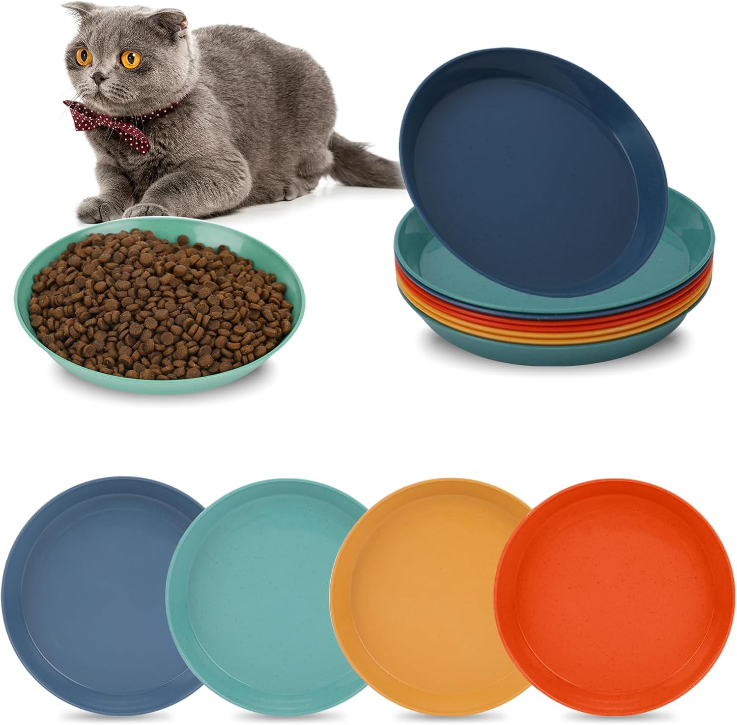 Pack of 4 Cat Food Bowls, Flat Cat Food, Flat Cat Bowls, Whiskers, Fatigue-Free, Cat Food Bowls for Food and Water, Cat Bowl for Kittens and Short-Legged Cats