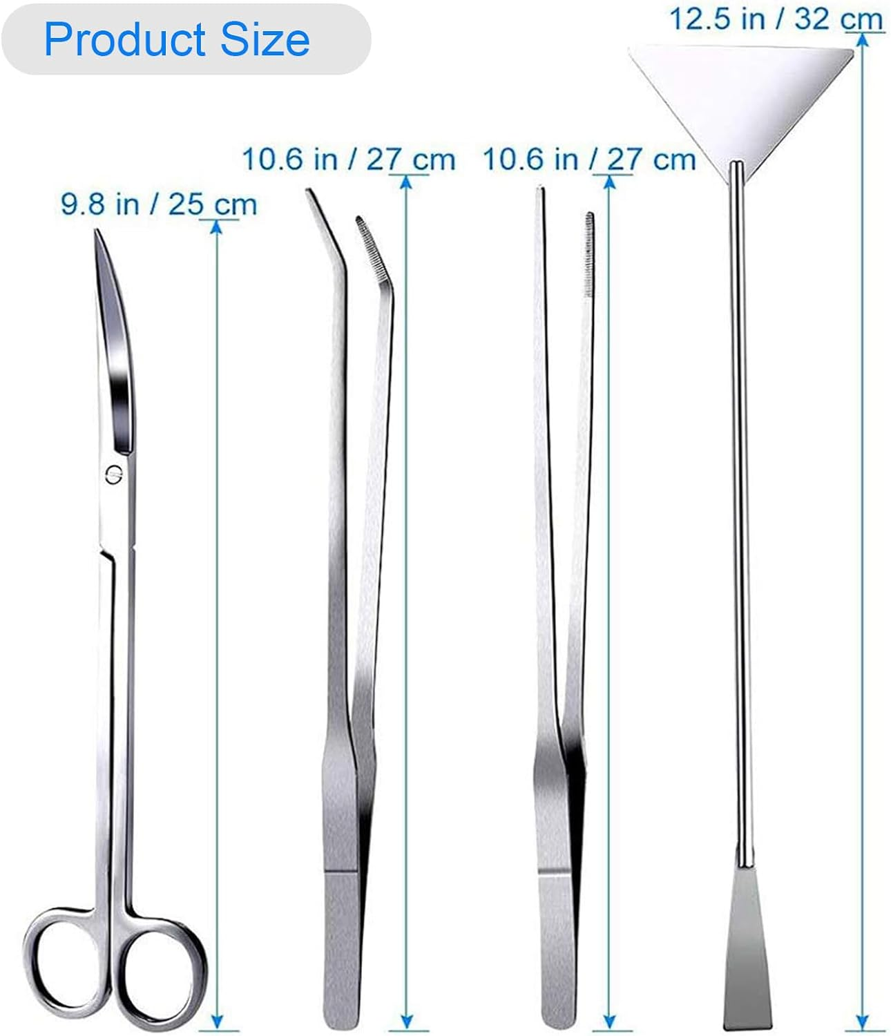 Aquarium Aquascape Tools Kit, Stainless Steel Aquatic Plants Tools, 4 in 1 Anti-Rust Aquascaping Tweezers Scissors Spatula Scrapers Tool Set for Fish Tank Cleaning Plant Trimming Shears image number 2