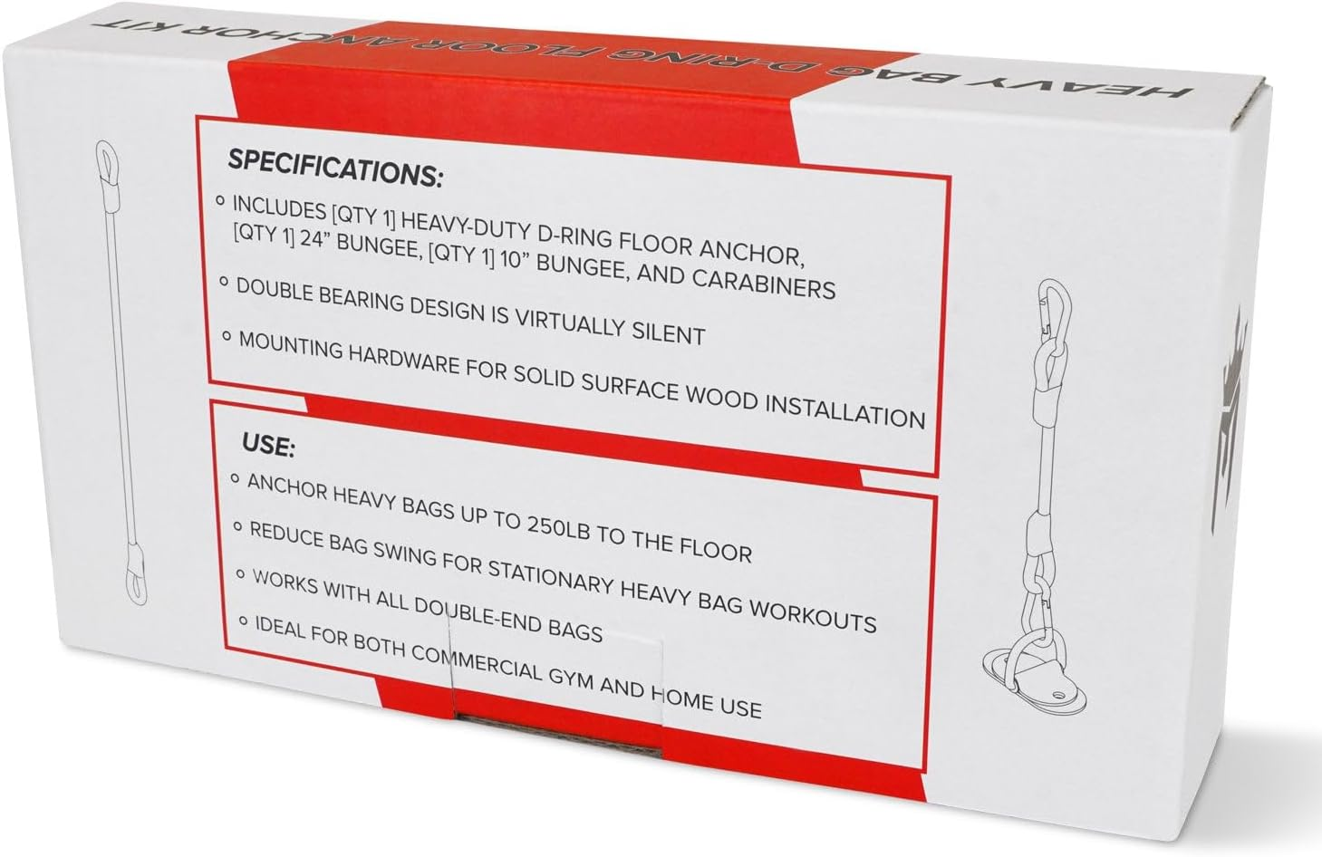 Meister Double-End Heavy Bag D-Ring Floor Anchor Mount Kit W/Bungees - Black image number 4