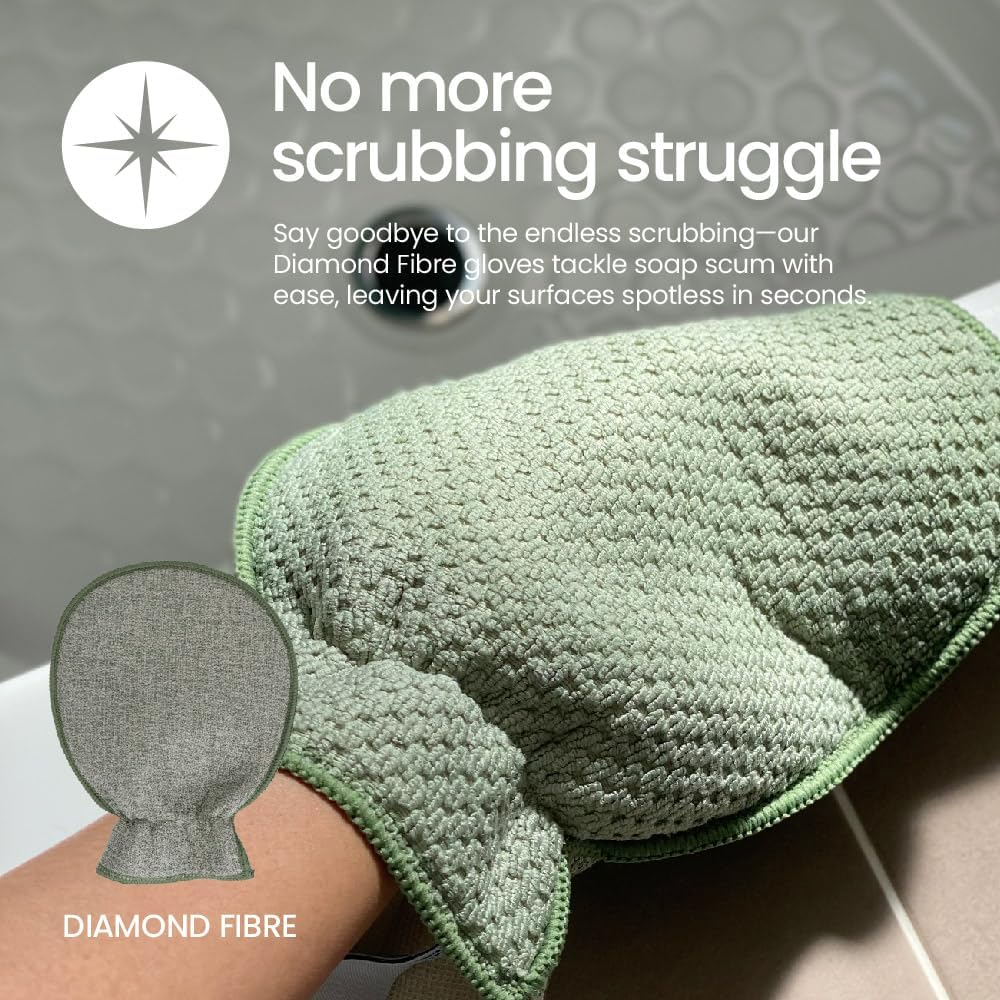 White Magic Eco Cloth Bathroom Cleaning Glove, Olive - Dual-Sided Scrubbing & Polishing, Chemical-Free Streak-Free Clean, Made with Recycled Plastic, Machine Washable, 26X20.5Cm image number 1