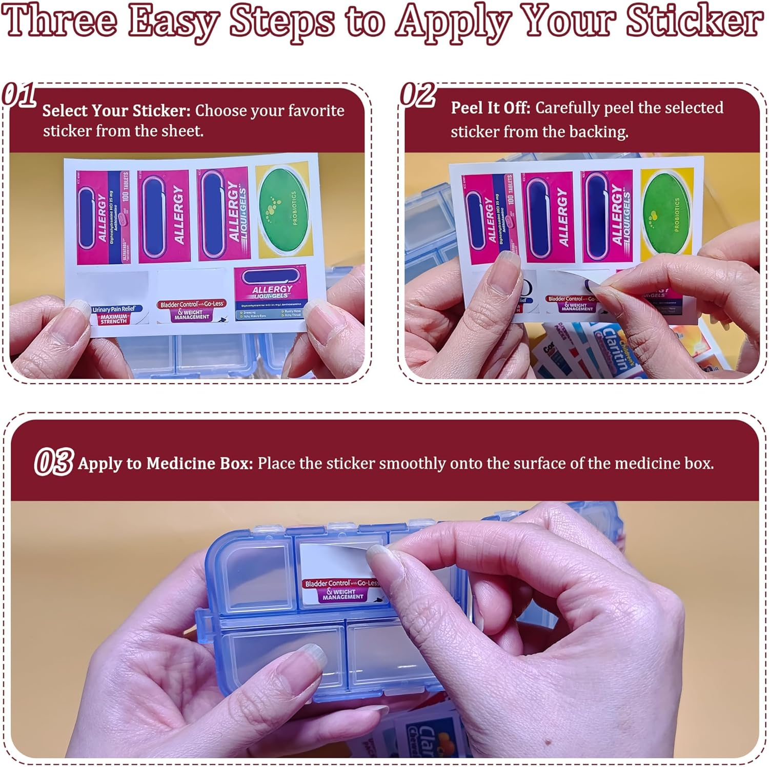 7 Day Pill Organizer with 147 Medicine Labels - Pink Travel Pill Container, Daily Mini Medication Organizer, Weekly Tablet Organizer Storage, Essential Pill Case for Travel