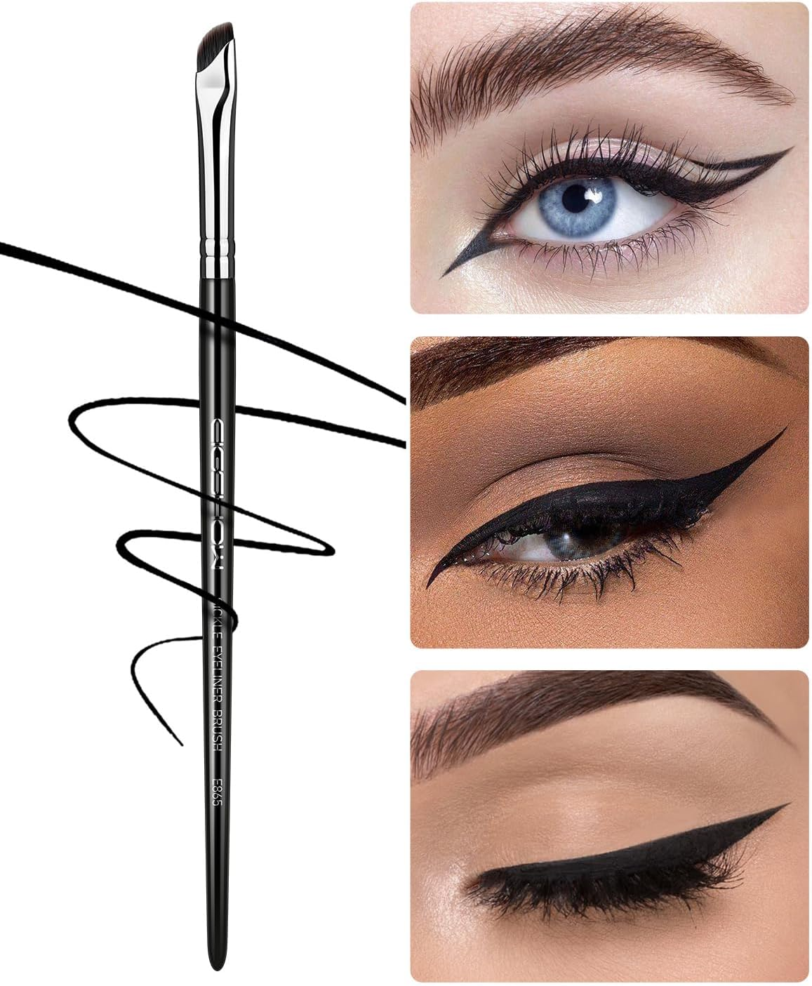 Eyeliner Brush, EIGSHOW Sickle Angled Gel Eyeliner Makeup Brush for Precise Eye Liner, Eyebrow, Eyelid with Ultra Thin Curved Vegan Bristles (E865) image number 3