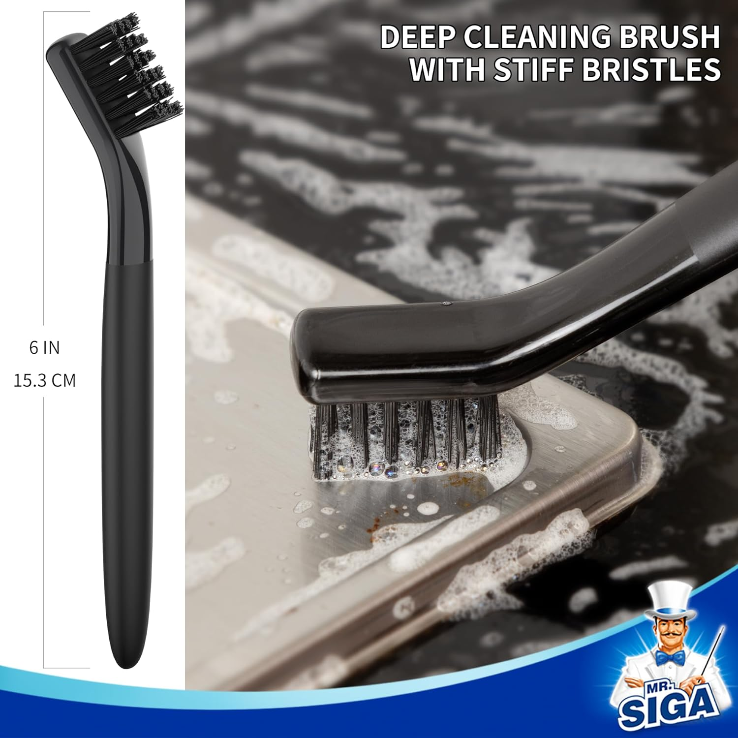 MR.SIGA Grout Cleaner Brush Set, Detail Cleaning Brush Set for Tile, Sink, Drain, Grout Brush Set for Edge, Crevice Cleaning image number 1