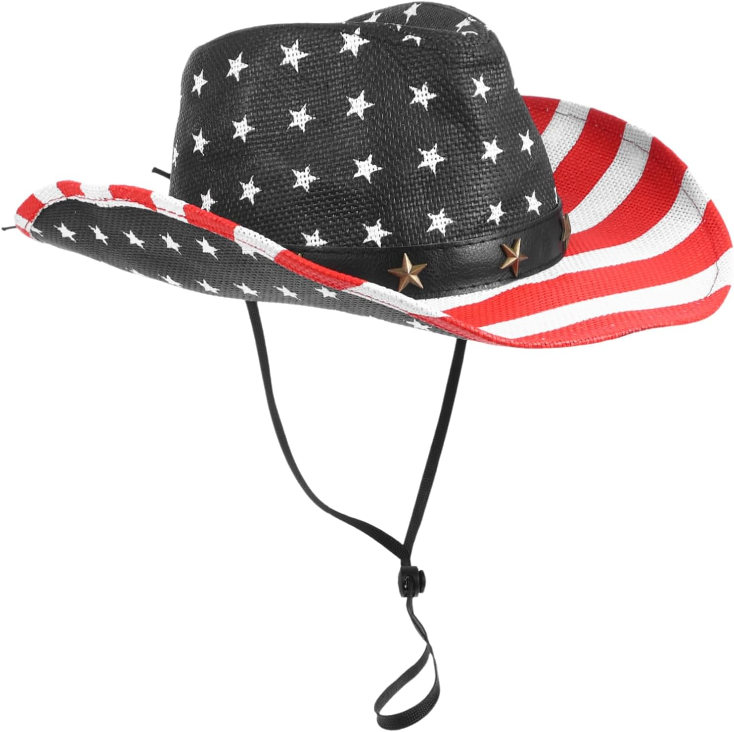 Healeved American Flag Cowboy Hat Patriotic Western USA Hat with Strap for Men Women Boys Memorial Day Party Supplies Outdoor Celebration Accessories