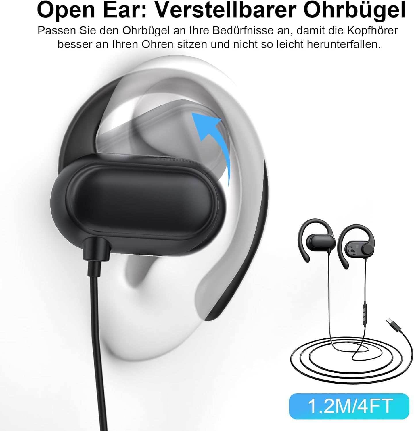 Open-Ear Headphones USB C Sport Adjustable Ear Hook Microphone & Volume Control Type C Headphones with Cable for Samsung Galaxy S25 S24 for Iphone 17 Air 16 15 Pixel 10 9 8 Headphones for Oneplus 13 image number 1