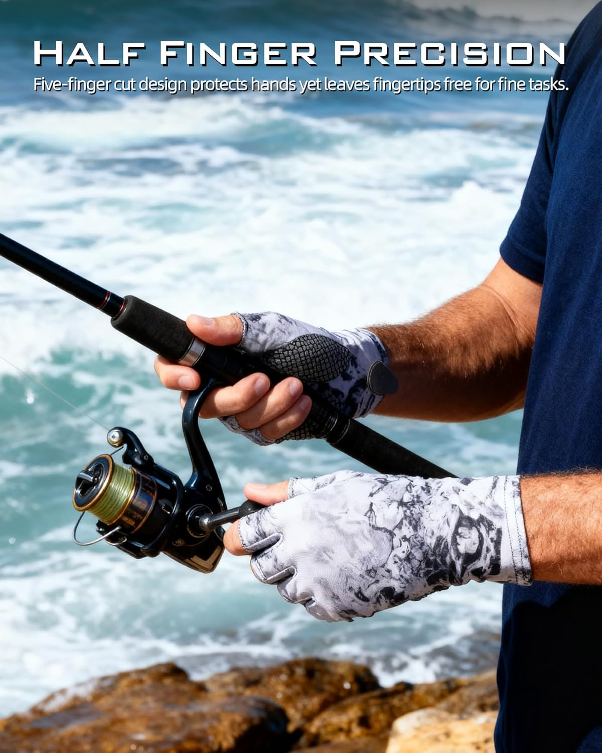 Reelfin Sun Gloves UPF 50+ Fishing Gloves, Fingerless Sun Protection UV Protection Stretch Fishing Gloves for Men Women