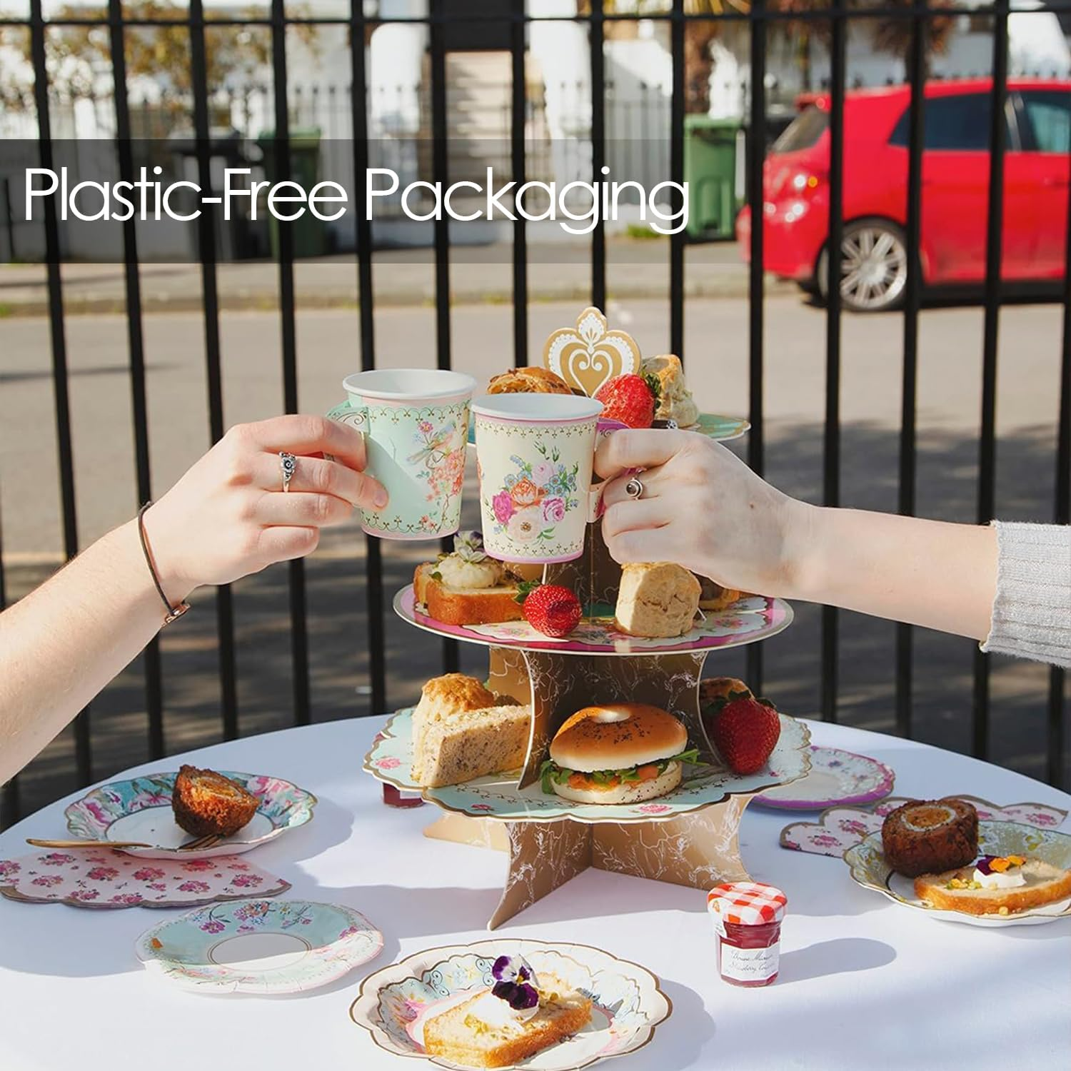 Talking Tables Truly Scrumptious Party Vintage Floral Tea Cups and Saucer Sets, Pack of 12, Height 8Cm, 3", Mixed Colors image number 5