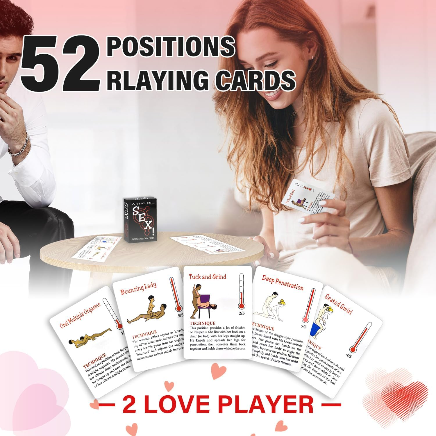 Adult Sexual Position Card the Fun and Passion Excited & Exhausted Couples Drinking Game with Illustrated Bedroom Battle Cards U4 image number 3