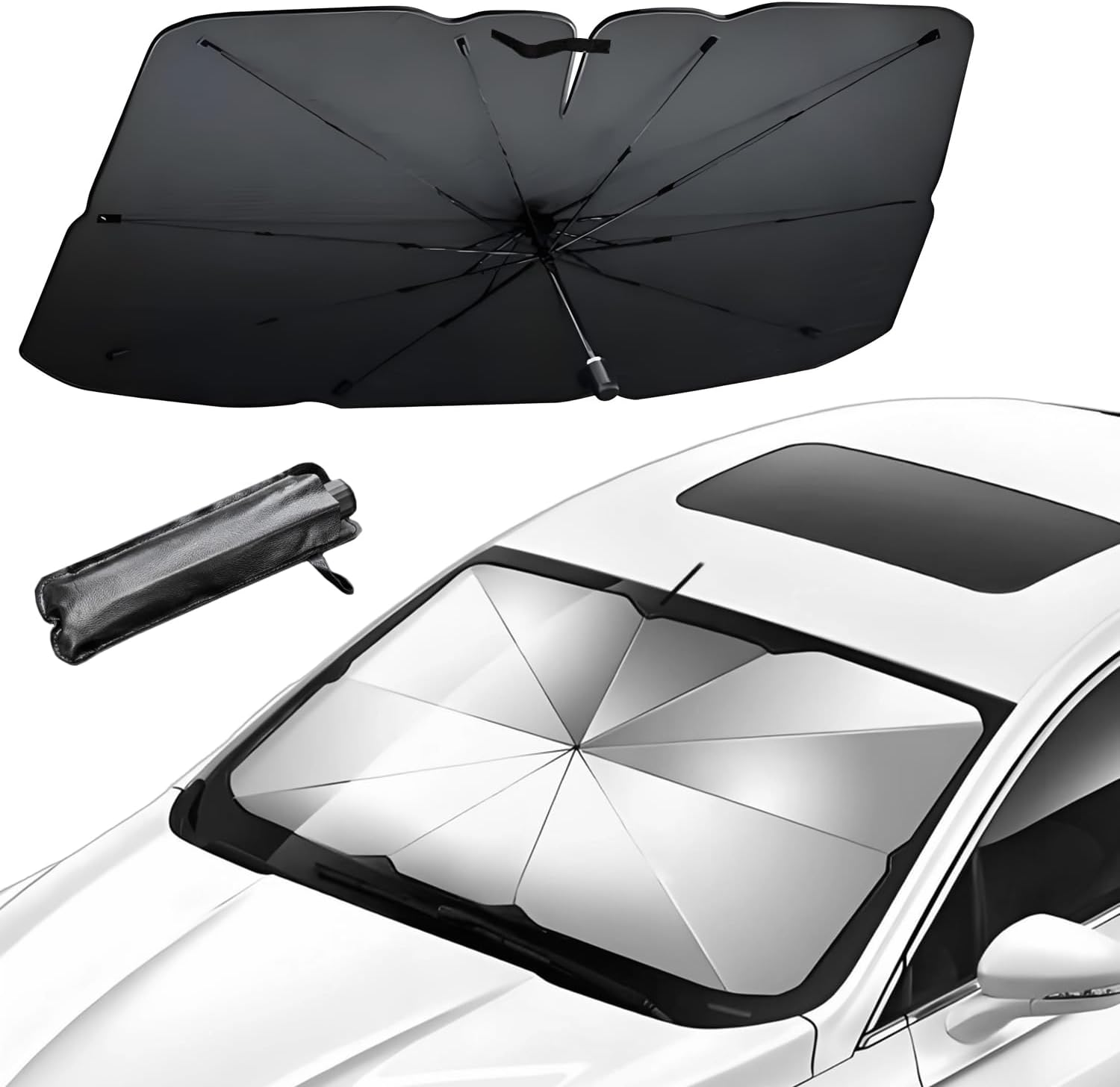 Yotsuba Car Windshield Sun Shade Umbrella, Foldable Car Umbrella Window Sunshades, 140 X 80 Cm Large Size Auto Windshield Covers Trucks Cars Cover, UV Protection, Heat Insulation image number 5