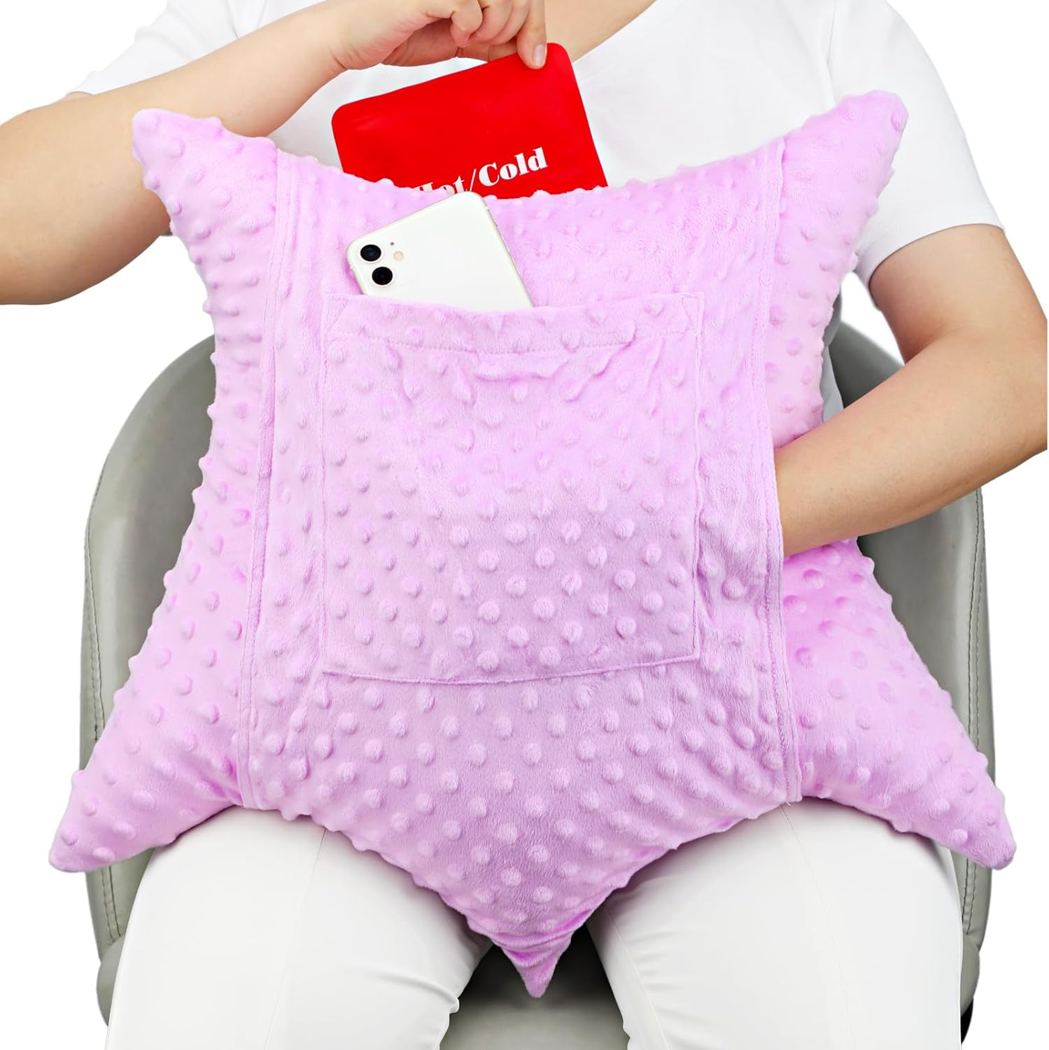 Star Shape Hysterectomy Pillow for Abdominal Surgery with 2 Pockets, Hysterectomy Pillows Must Have Recovery Gift Post Surgical Stomach Tummy Tuck Belly Cushion, Minky Dot Coral