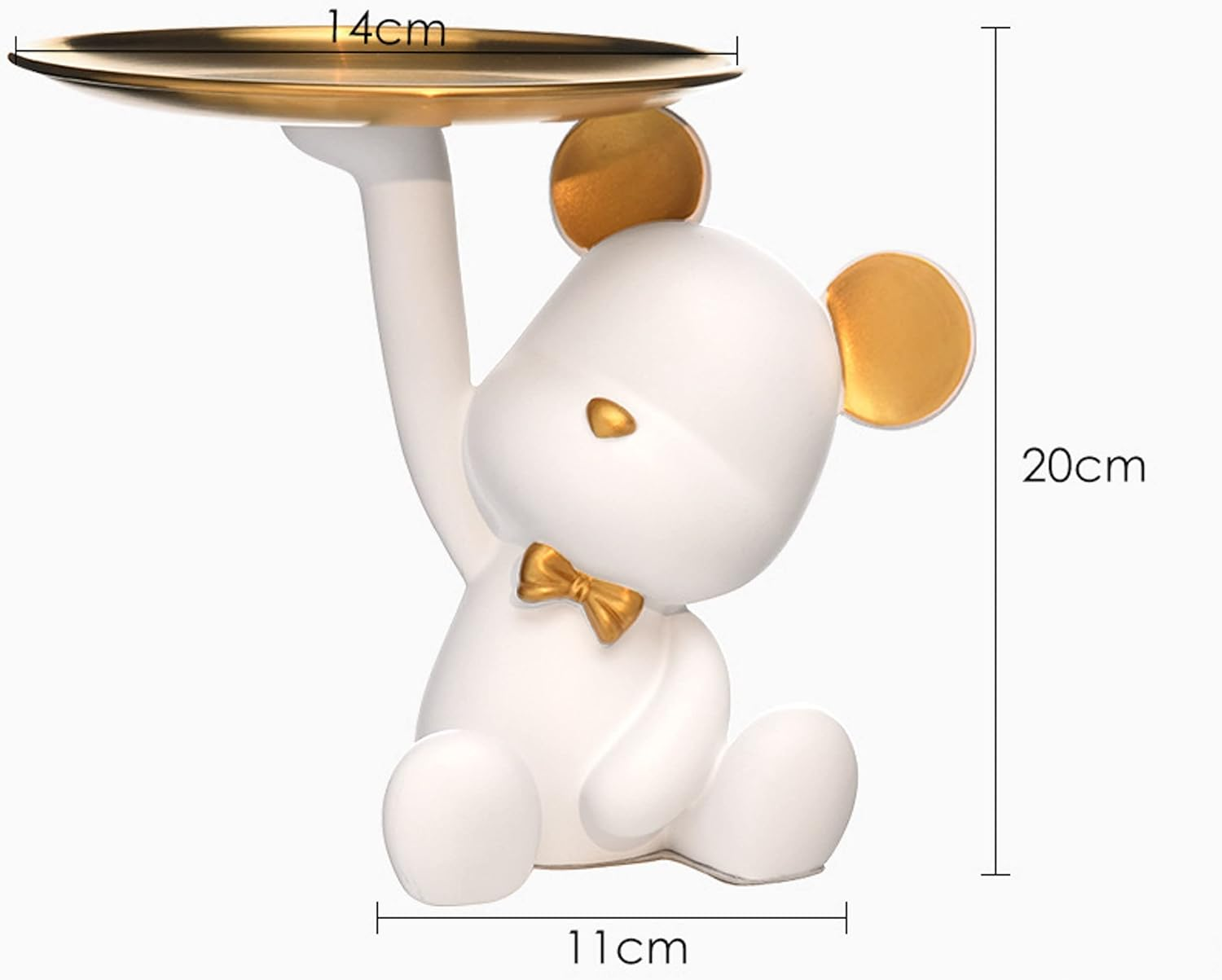 Cartoon Bear Resin Statue Storage Tray, Key Candy Jewelry Earrings Tray, Multi-Purpose Decorative Storage Tray for Bedroom, Living Room and Office (White)