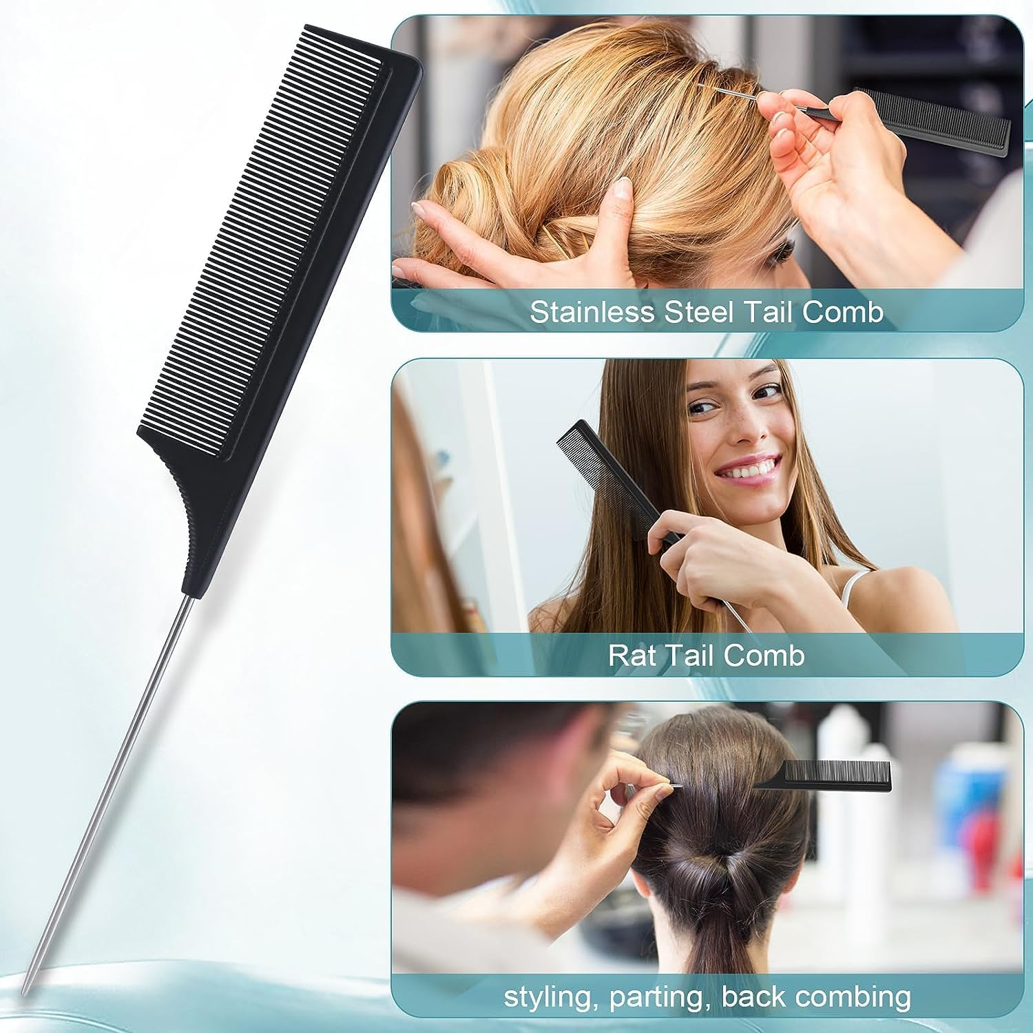 Detangling Brush with Hair Styling Comb Set, Hair Brushes for Women Men Kids Curly Hair, Hair Brush Set Include Detangler Brush Teasing Hair Brush Rat Tail Comb Edge Brush (Black) image number 1