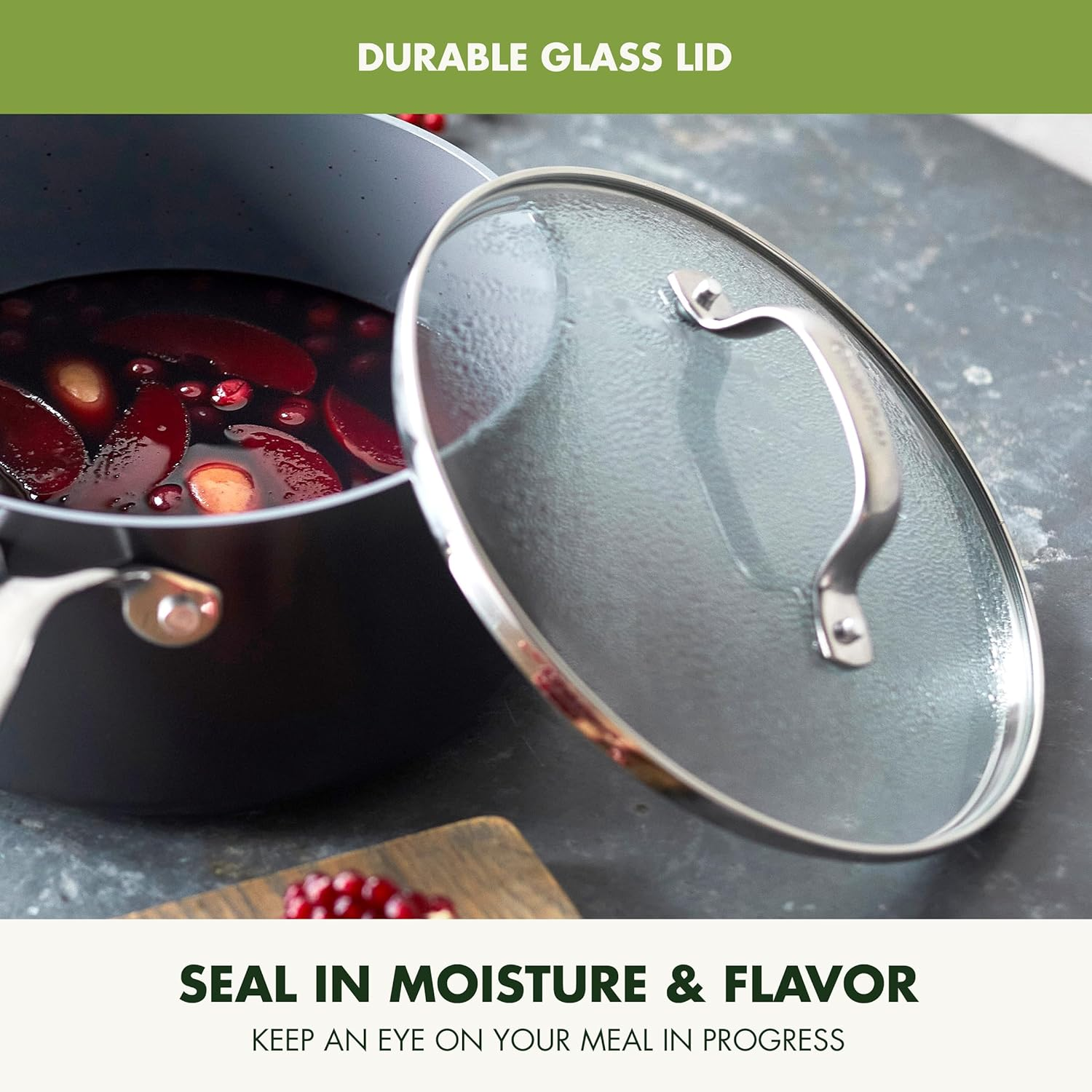 Greenpan Valencia Pro Hard Anodized Healthy Ceramic Nonstick 2QT Saucepan Pot with Lid, Pfas-Free, Induction, Dishwasher Safe, Oven Safe, Gray image number 3