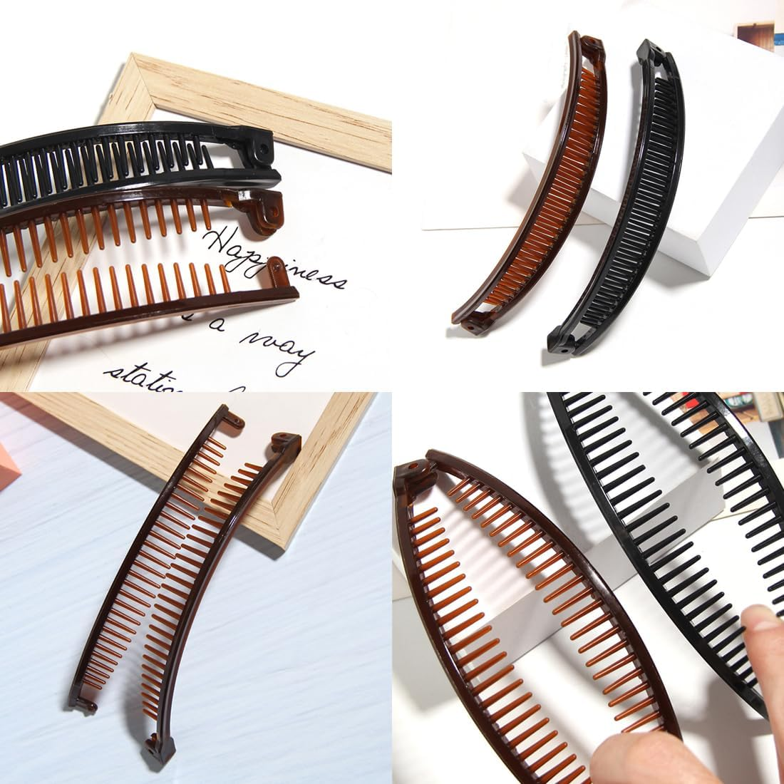 OUDQFCJ 4Pcs Banana Hair Clips in Decorative Hair Accessories Clips for Long Hair (White and Brown) image number 2