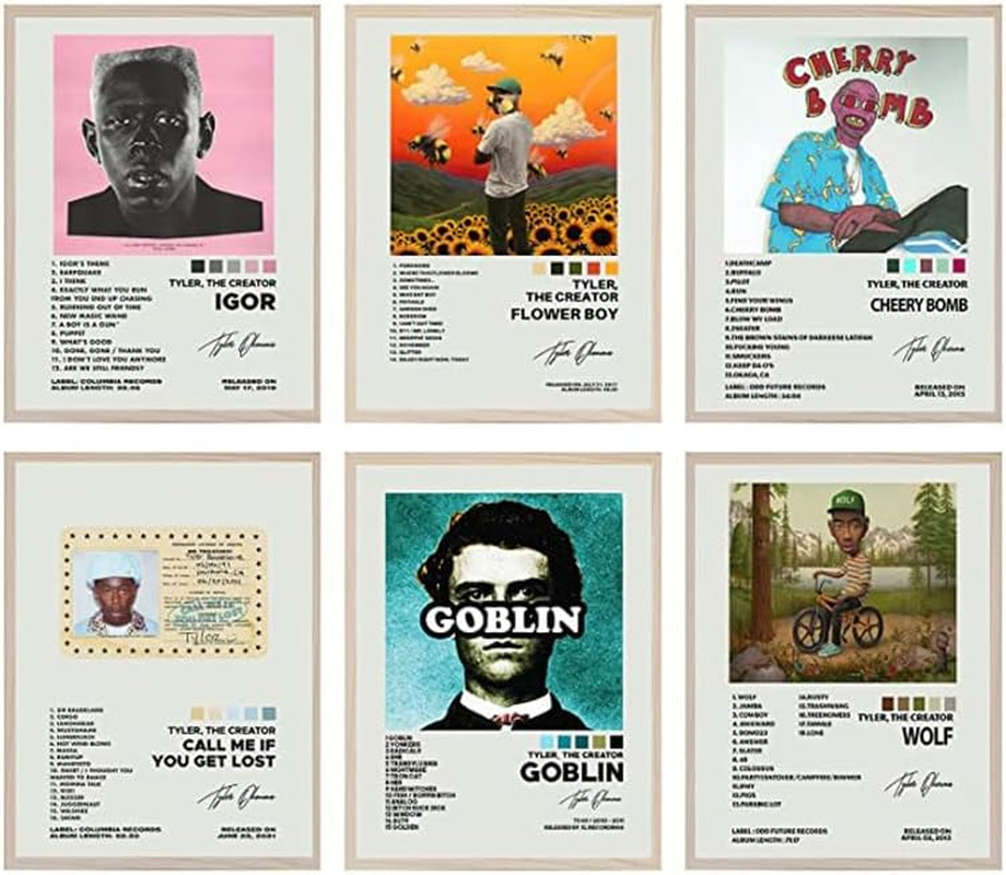 ZIENVE Tyler the Creator Album Cover Posters, Set of 6 Print Music Canvas Wall Art Album Cover Signed Limited Posters Aesthetic Room Decor, 20 X 25Cm Unframed image number 1