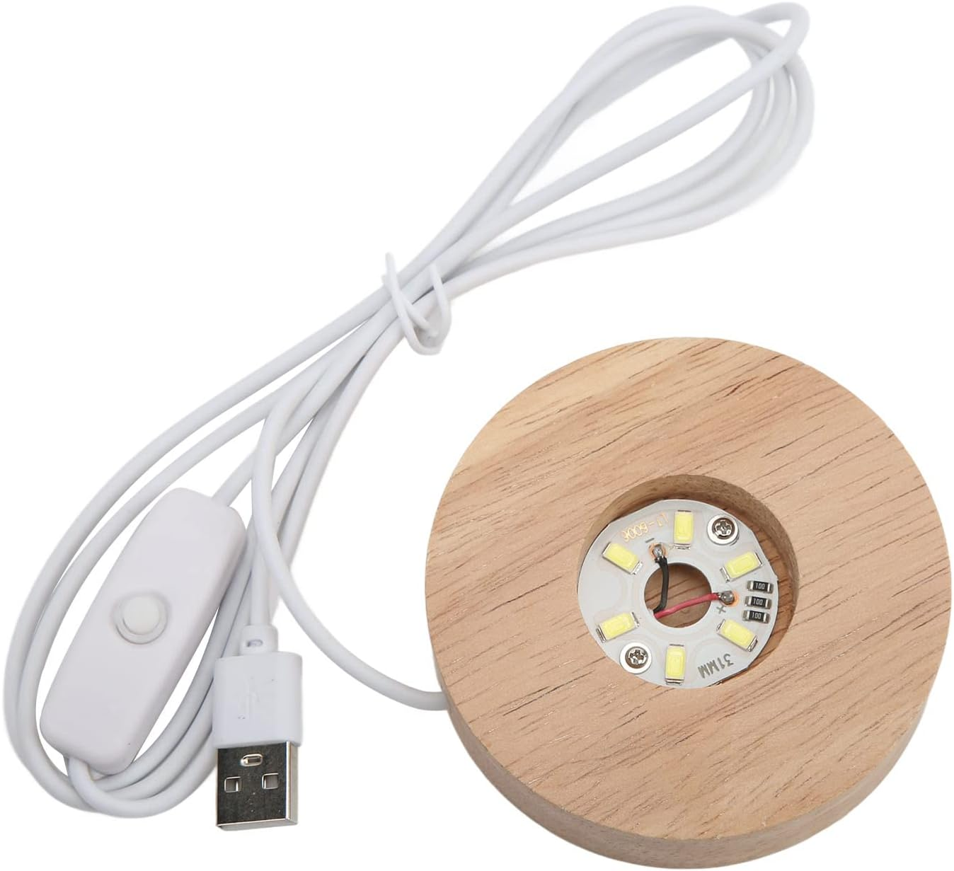 Bewinner LED Wood Display Base, LED Light Base USB Elegant Style, LED Light Base for Selenite Tower Crystal Glass Resin Art (White Base), BEWINNERYQ6SXG3T8P-12