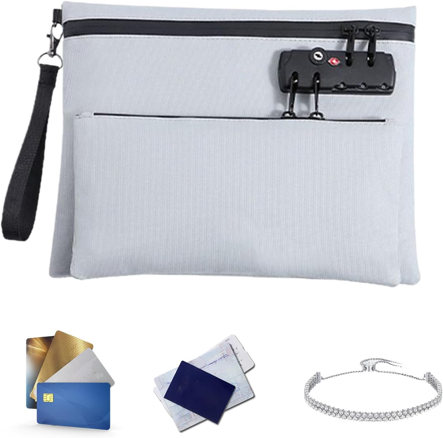 Cxiskyu Lockable Money Bag - Accessory Pouch - Double Layer Wallet Register for Fashion Cash, Notary Supplies, Passport, Bank, Safe Storage, Travel and Business