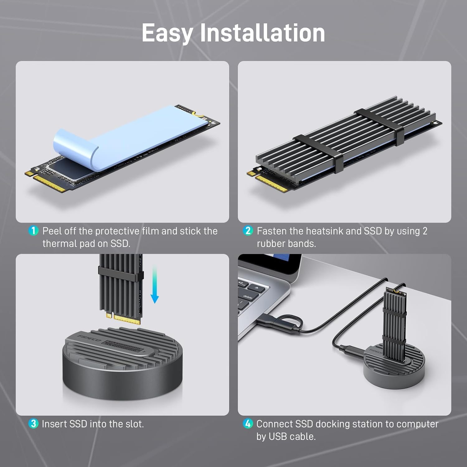 FIDECO USB to M.2 NVME SATA SSD Docking Station, USB 3.2 Gen 2 SSD Enclosure Adapter, Tool-Free NVME Reader, Support Maximum 10Gbps Data Transfer image number 6