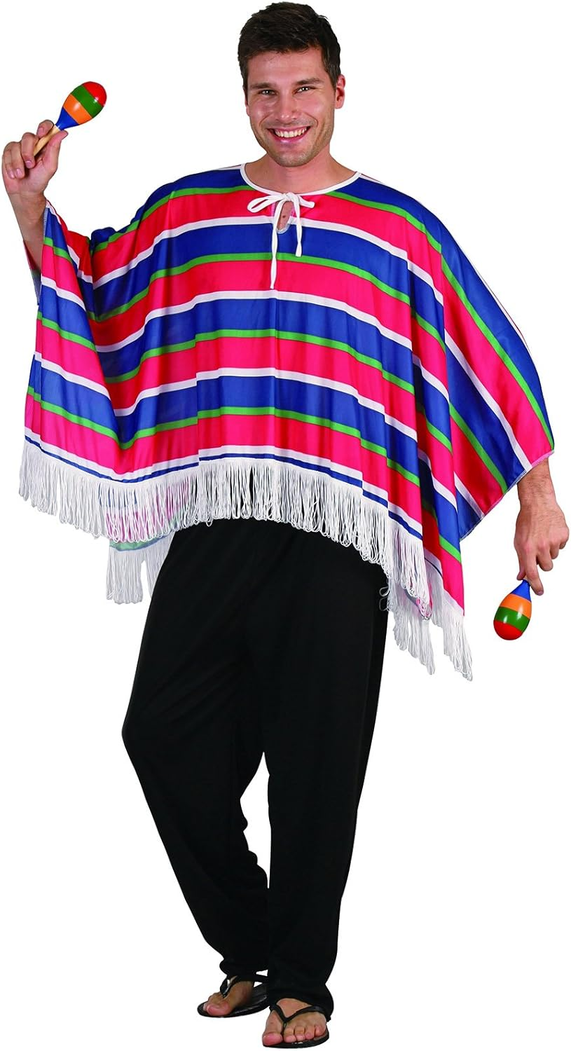 Sweidas Mexican Poncho - Red/Blue - Adult Mexican Poncho - Red/Blue - Adult