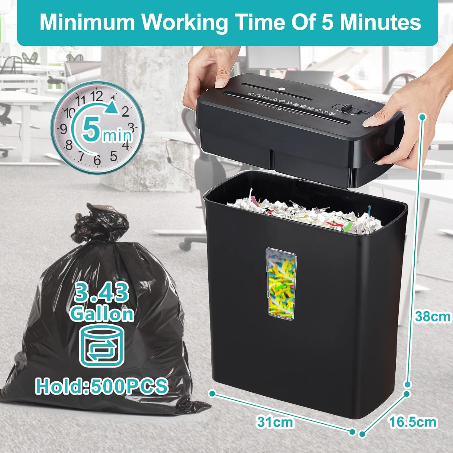 SIMTWO Paper Shredder, 10-Sheet Cross Cut Paper Shredders for Home Office Use, Heavy Duty Shredders P-4 Security Level with 13L Bin, 3 Mode - Shreds CD and Credit Card - Durable, Fast, and Jam Proof image number 4