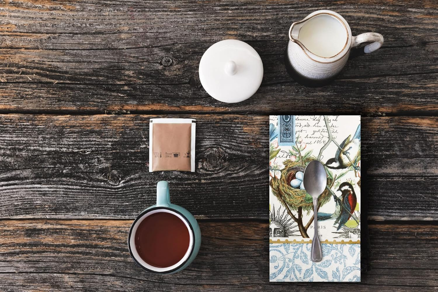 Zelten 2-Ply 15 Count Colored Paper Hostess Napkins Shabby Chic Napkins for Wedding Dinner Tea Party Decoration E (Mockingbird, 1) - Fish image number 3