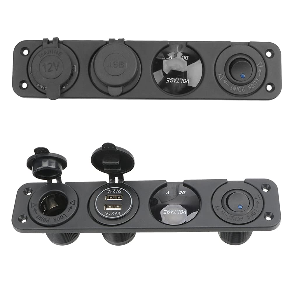 4 in 1 Charger Socket Panel, 2.1A&2.1A Dual USB Socket + LED Voltmeter + 12V Outlet + On-Off Toggle Switch 4In1 Control Panel for Car Boat Marine RV Truck Blue LED (Shipped from AU Warehouse) image number 3