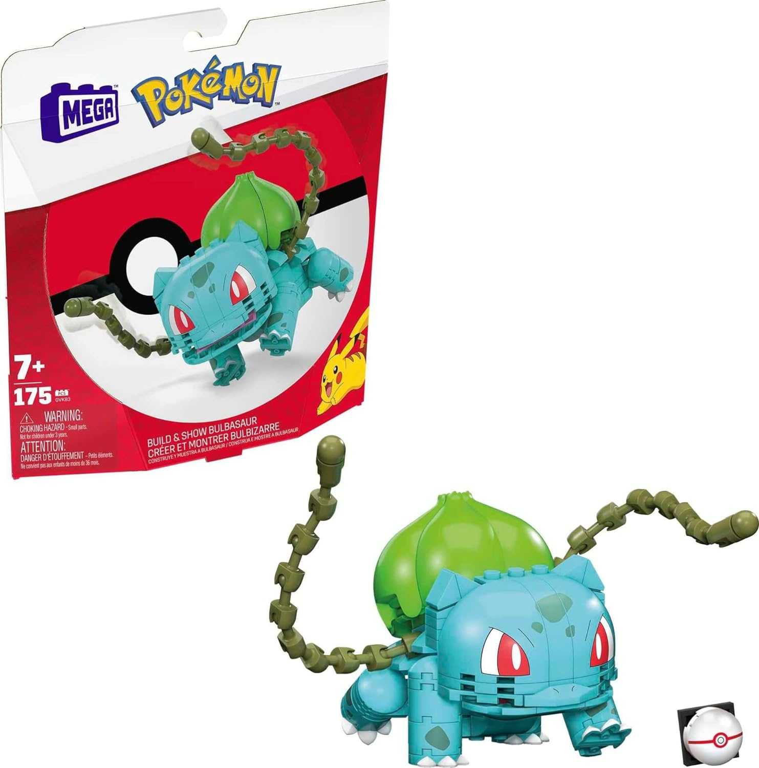 MEGA Pokemon Action Figure Building Toys, Bulbasaur with 175 Pieces, 1 Poseable Character, 4 Inches Tall, Gift Ideas for Kids