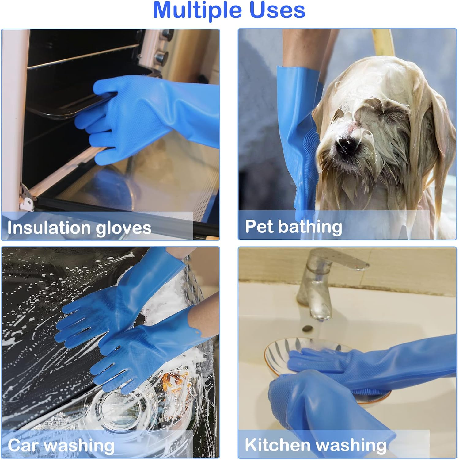 Pet Grooming Gloves, Yintoper Dog Bathing Gloves with High-Density Teeth, Heat Resistant Silicone Cat Washing Shampoo Gloves, Bathing and Massaging for Dogs and Cats image number 3