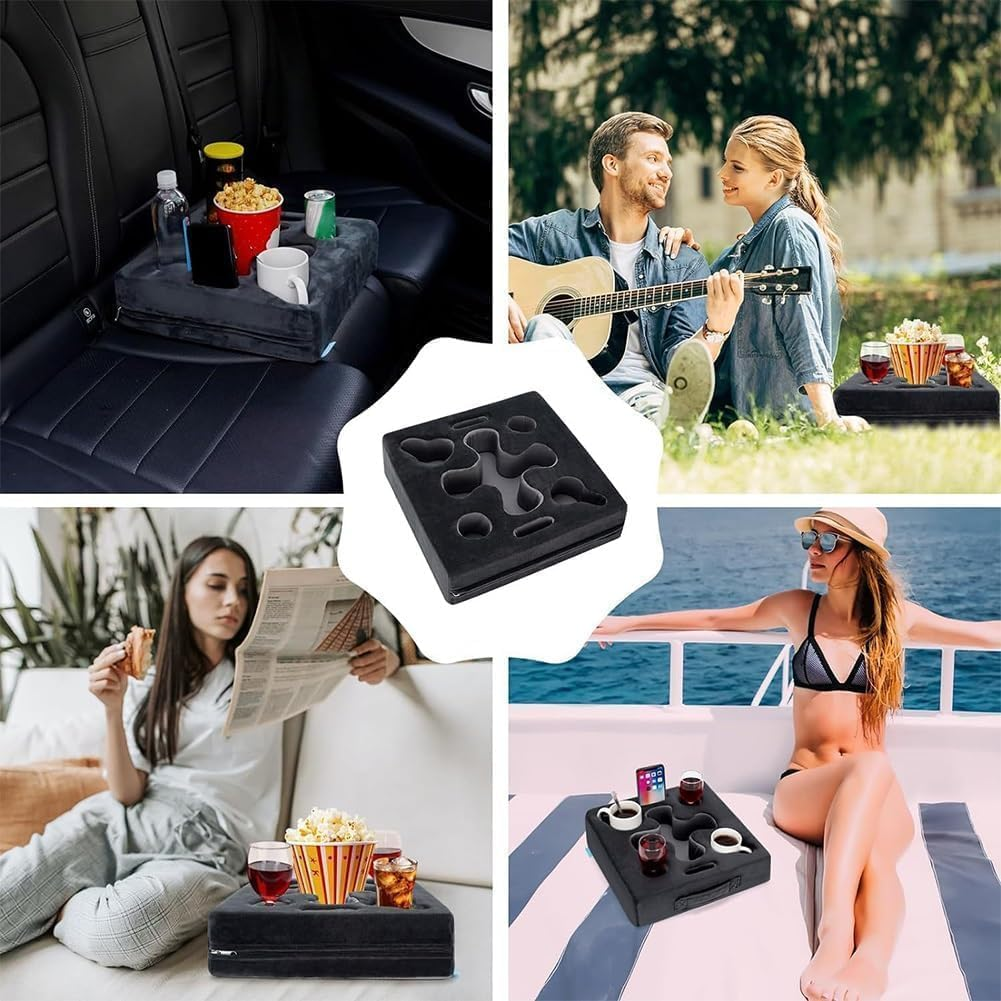 Couch and Bed Cup Holder &ndash; Black Sofa Tray for Drinks, Snacks, and Remote Controls