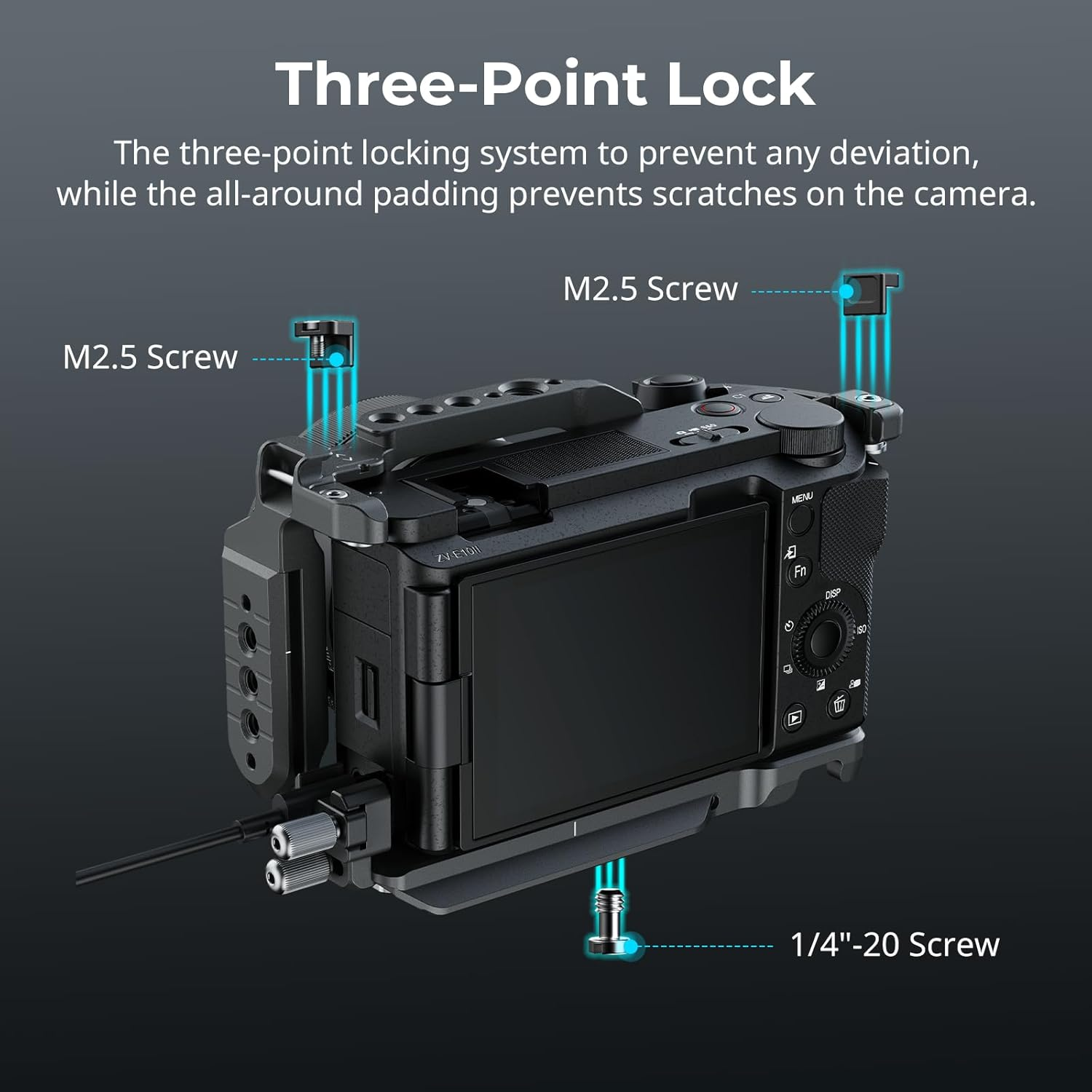 SMALLRIG ZV-E10 II Hawklock Quick Release Cage Kit for Sony ZV-E10 II with Cable Clamp for HDMI, Built-In Ergonomically Designed Silicone Handle, Quick-Release Plate for Arca, QD Socket - 4949 image number 5