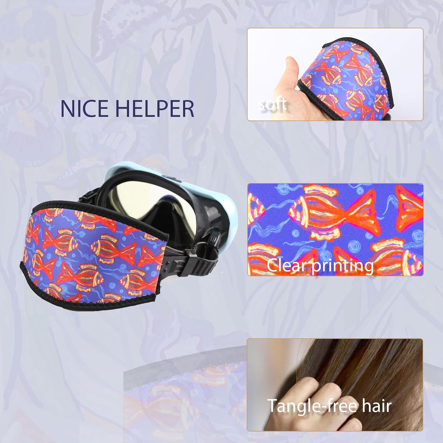 Diving Mask Slap Straps Cover Neoprene Creative Retro Swimming Goggles Glasses Strap Head Band Parts Accessories for Diving - Black Octopus image number 4