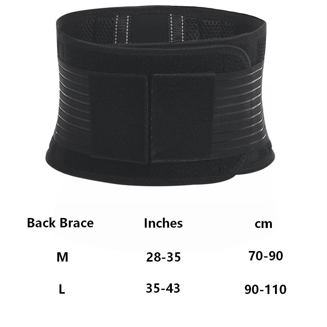 Stabilizing Lumbar Lower Back Brace Support Belt - Dual Adjustable Straps for Custom Fit, Breathable Mesh Panels for Comfort - Ideal for Lower Back Pain Relief and Posture Support (M)