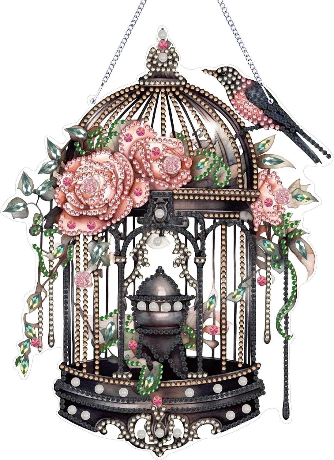 MEIEST Diamond Art Painting Hanging Pendant Kit,Diy Flower Birdcage Crystal Art Hanging Sign,Diamond Window Hanging Wreath Ornament for Home Decor (361)
