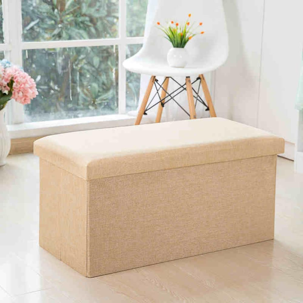 Hbluefat 30 Inches Folding Storage Ottoman, 110L Fabric Linen Footrest Ottoman, Storage Bench for Bedroom,Living Room and Hallway, Support 350Lbs (Beige)