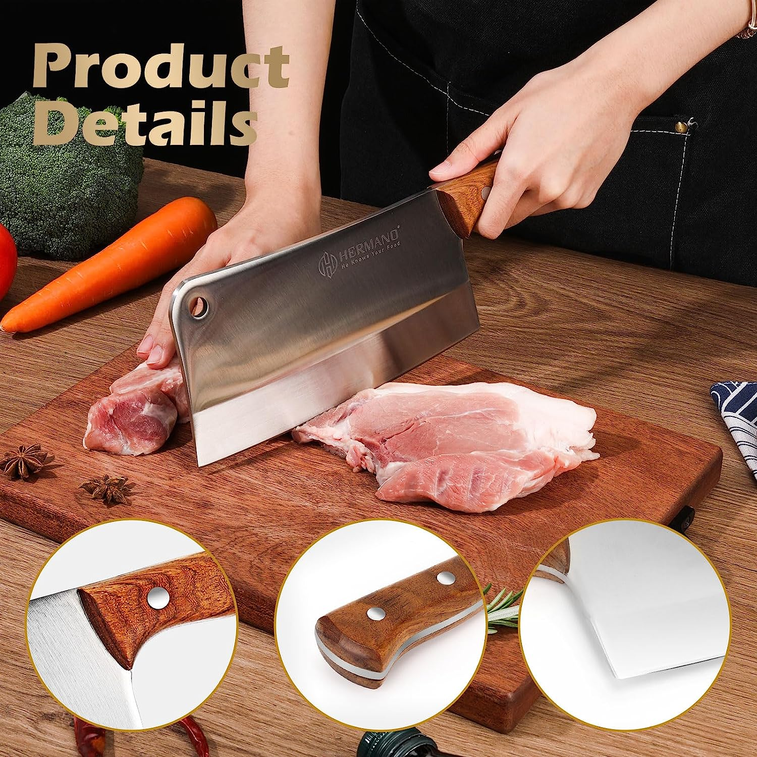 Butcher Knife, Meat Cleaver Knife, 8 Inches Chopping Knife, Super Strong Makes Heavy Duty Easy(Upgraded English Package) image number 3