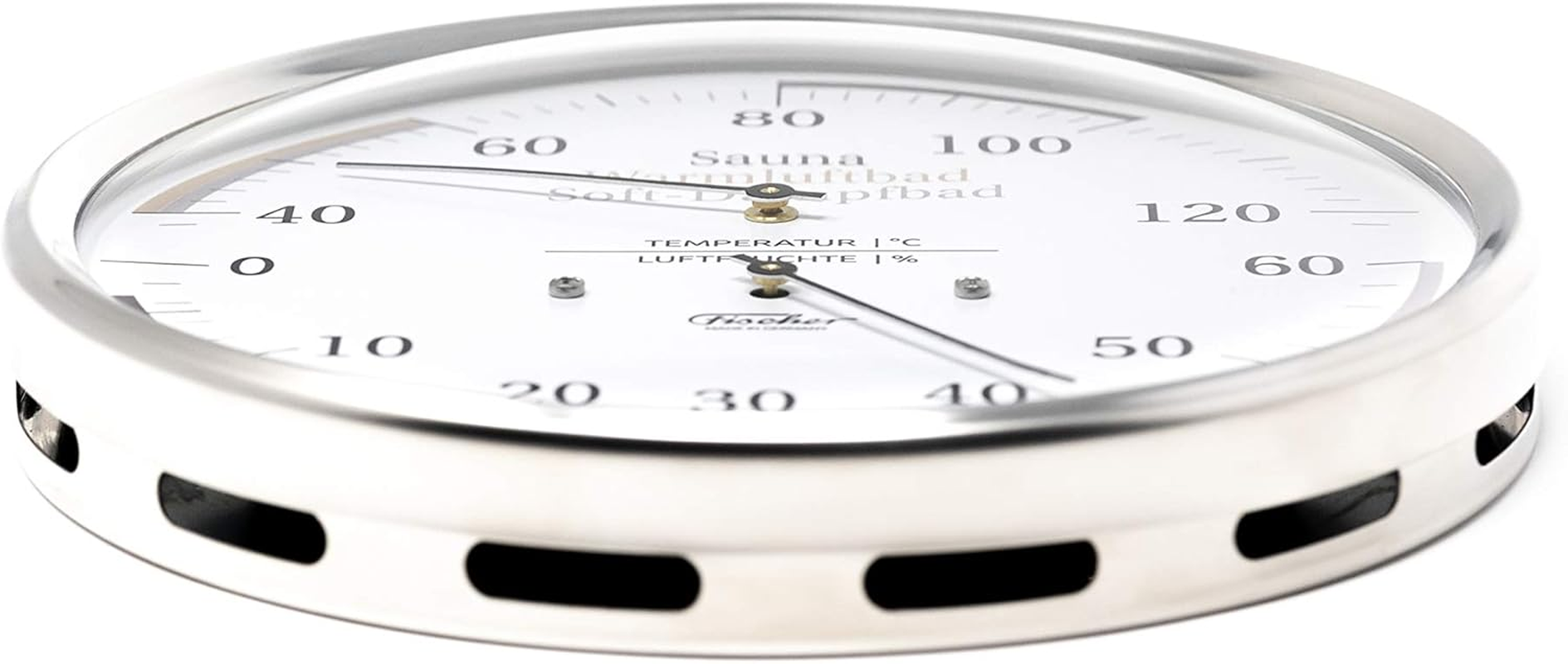 Fischer 184.01 Sauna Universal Thermohygrometer - 130 Mm Hair Hygrometer and Bimetal Thermometer Stainless Steel Made in Germany image number 2