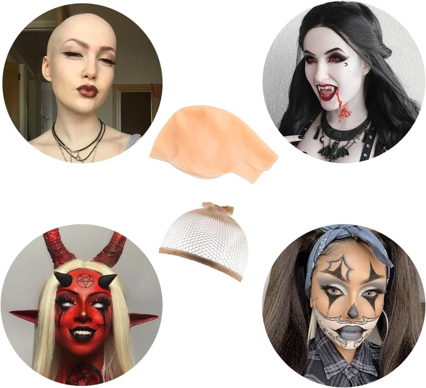 3 Packs Makeup Latex Bald Caps with 4 Nylon Wig Caps for Adult Head Wig Cap Costume Party Adult Costume Accessory