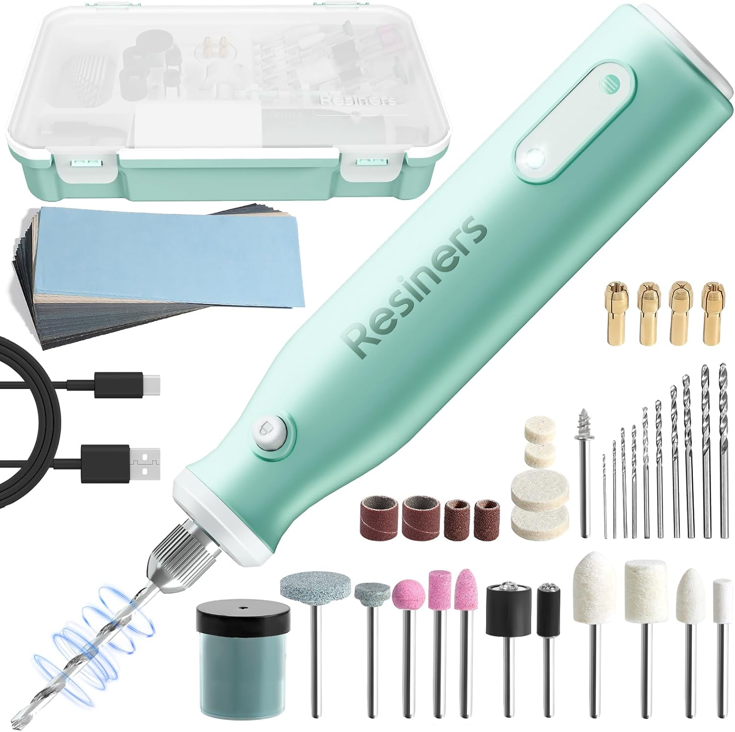 Resiners Cordless Rotary Tool Kit, Electric Resin Drill & Polishing Kit, 5-Speed Adjustable, 54Pcs Jewelry Making Kit, Professional Machine for Resin Molding, Manicure, Wooden DIY Crafts image number 3