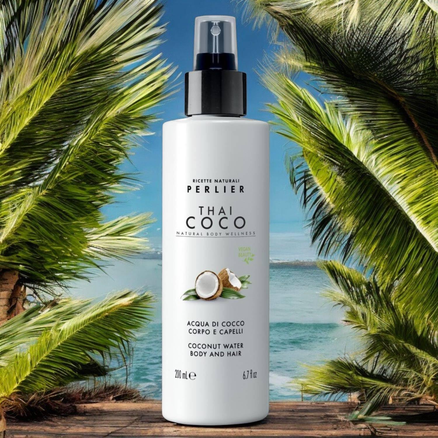 Perlier, Thai Coco Body and Hair Water, Moisturises and Fragrances with the Freshness of Coconut Water, Alcohol Free and Ideal in the Sun, a Tropical Dream for Skin and Hair, 200 Ml