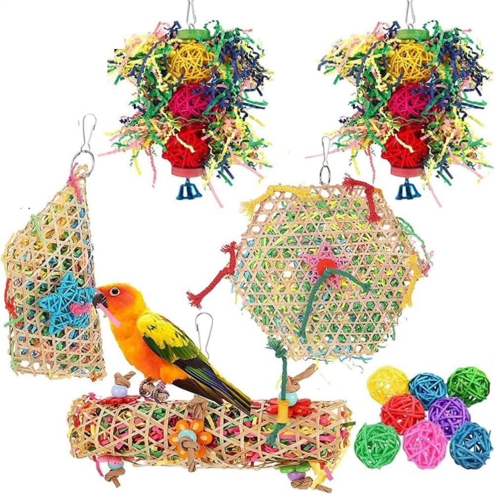 FUNNTY Bird Toys,13Pcs Bird Chewing Toys,Parakeet Shredding Foraging Toys,Hanging Foraging Colorful Parrot Toys,Bird Cage Accessories for Macaws,Lovebird,Cockatiel, African Grey Parrot, image number 3