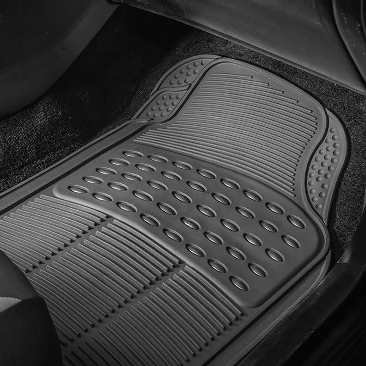 Automotive Floor Mats, Rubber Floor Mats for Cars, Universal Fit Full Set, Climaproof Floor Mats, Trimmable Floor Mats for Most Sedan, SUV, Truck Floor(Black) image number 2