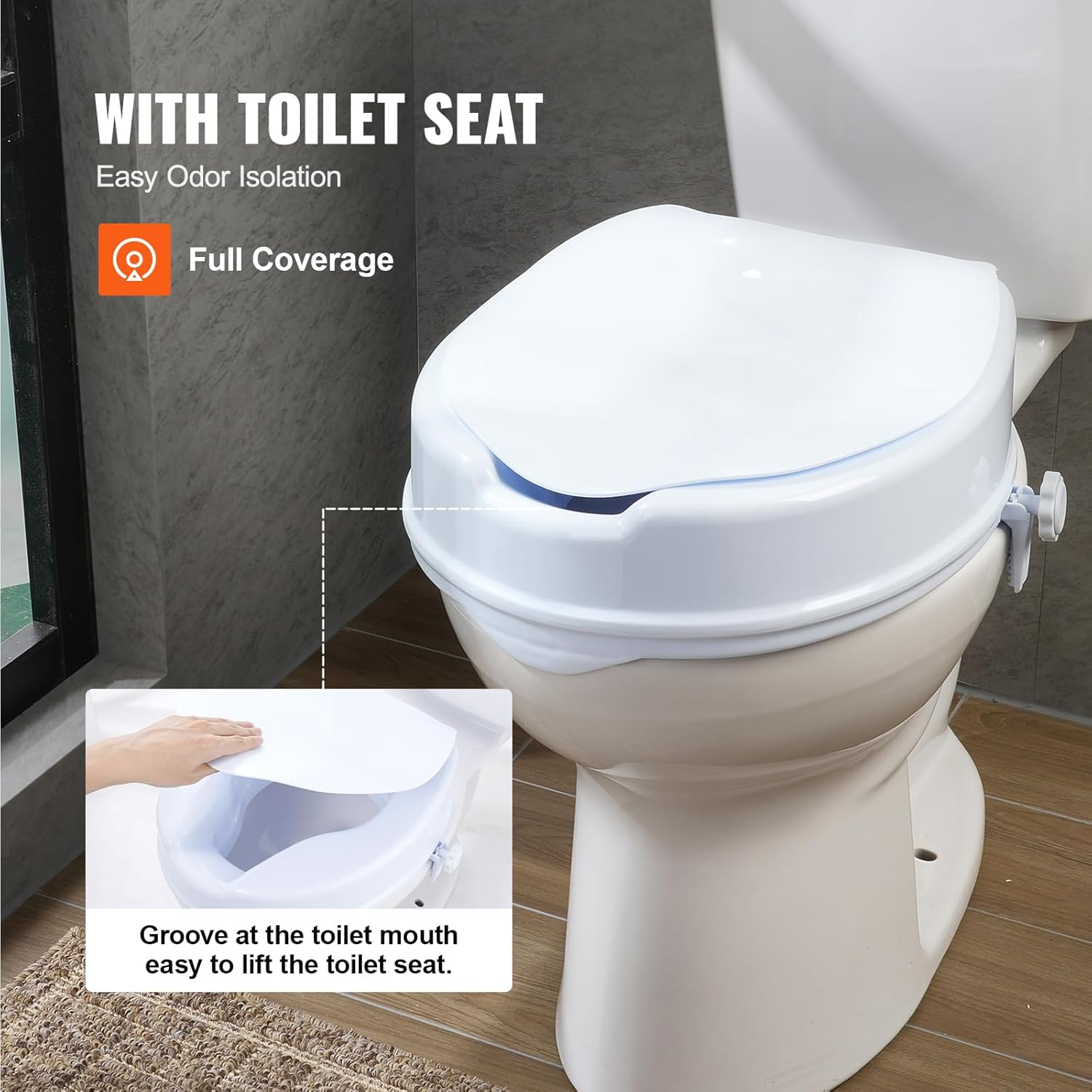 VEVOR Raised Toilet Seat, 10Cm Height Raised, 136 Kg Weight Capacity, Universal Toilet Seat Riser, Screw Rod Locking, with Toilet Seat, for Elderly, Handicap, Patient, Pregnant, Medical image number 5