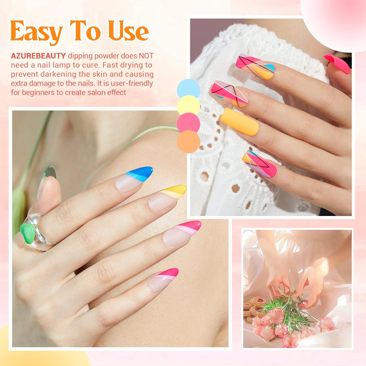 AZUREBEAUTY 31Pcs Dip Powder Nail Kit Starter 20 Colors Pastel Spring Summer Pink Acrylic Dipping Powder Set with Top/Base Coat Activator & Recycling Tray for Macaron French Manicure Salon - Red Blue Green Glitter image number 7