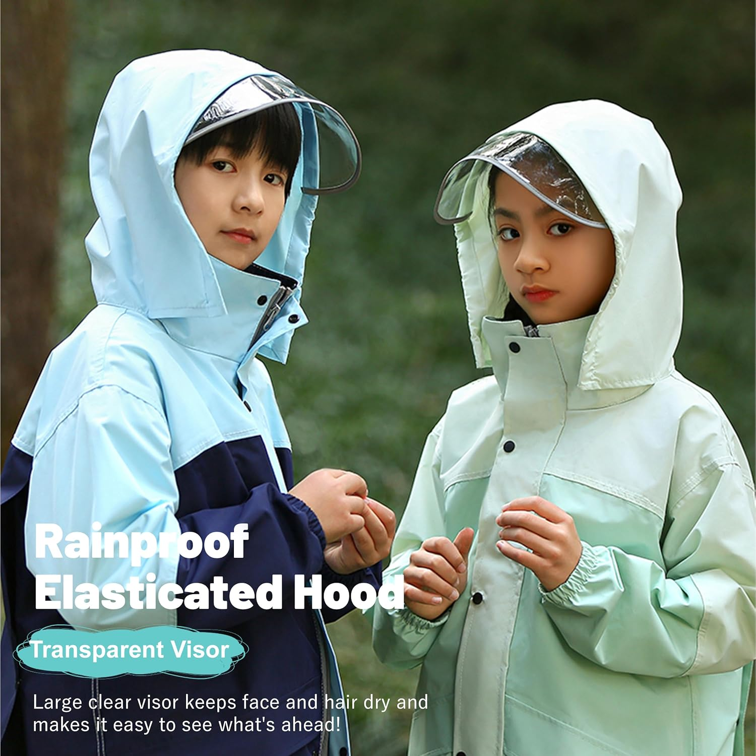 Volunboy Kids Waterproof Suit, Hooded Raincoat Jacket and Trousers Set Puddle Suit with Zip for Boys Girls 8-14 Years image number 4