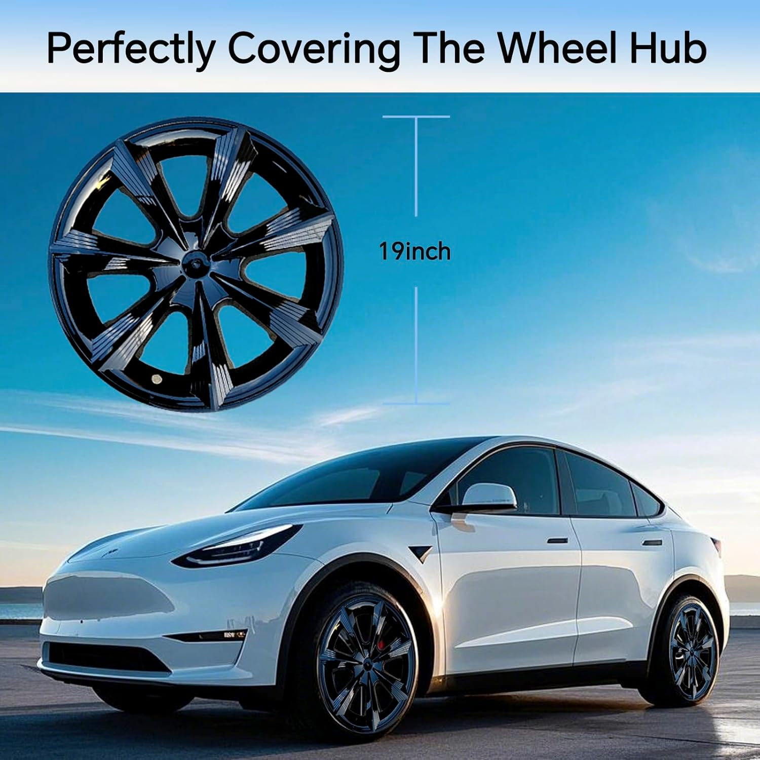 4 Pcs Wheel Covers Fit for Tesla Model Y Hubcaps 19 Inch Abs Bright Black Rim Protector Hubcaps Compatible with 2019 2020 2021 2022 2023 2024 Model Y Accessories image number 6