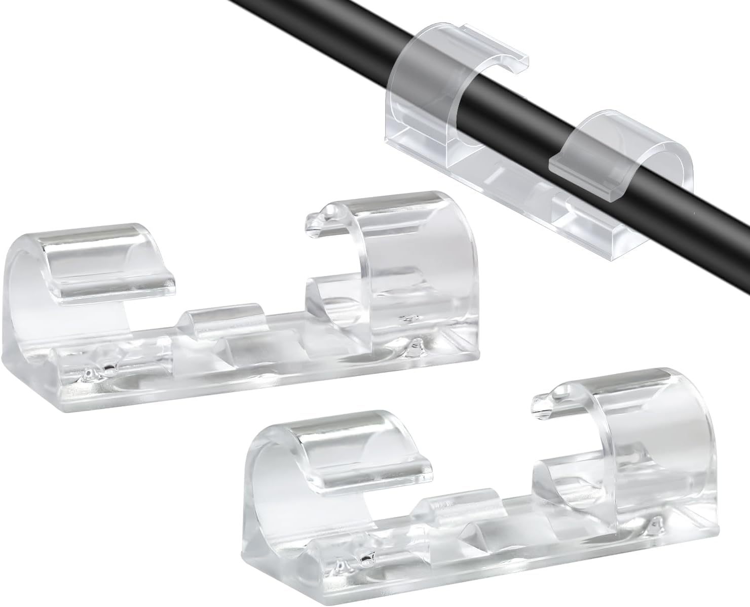 SOULWIT 50 Pcs Self Adhesive Cable Management Clips, Cable Organizers Sticky Wire Clips Cord Holder for TV PC Laptop Ethernet Cable Desktop Home Office (Transparent)