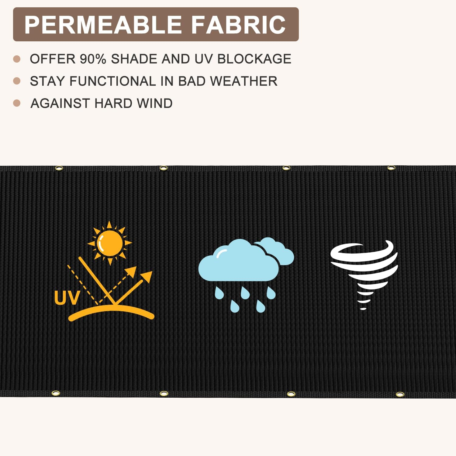 6X25FT Privacy Screen Fence, Heavy Duty Fencing Shade Cover, 170GSM 90% Blockage Mesh Shade Net for Wall Garden Yard Backyard (6 Ft X 25 Ft, Black) image number 5