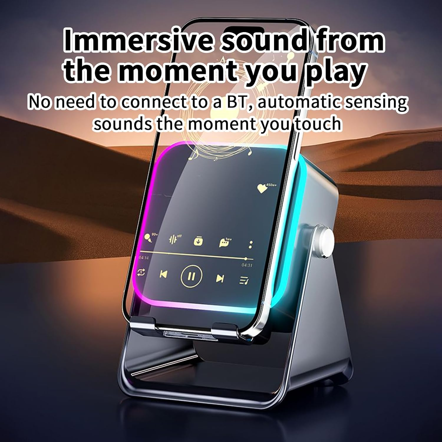 Audio Bracket Station - 12.1X7.3X5.9Cm Induction Speaker, 10W Phone Dock, LED Light Integrated Speakers, Mobile Sound Stand | Travel-Friendly Music Hub for Home Office Birthday Trips Everyday - White image number 2