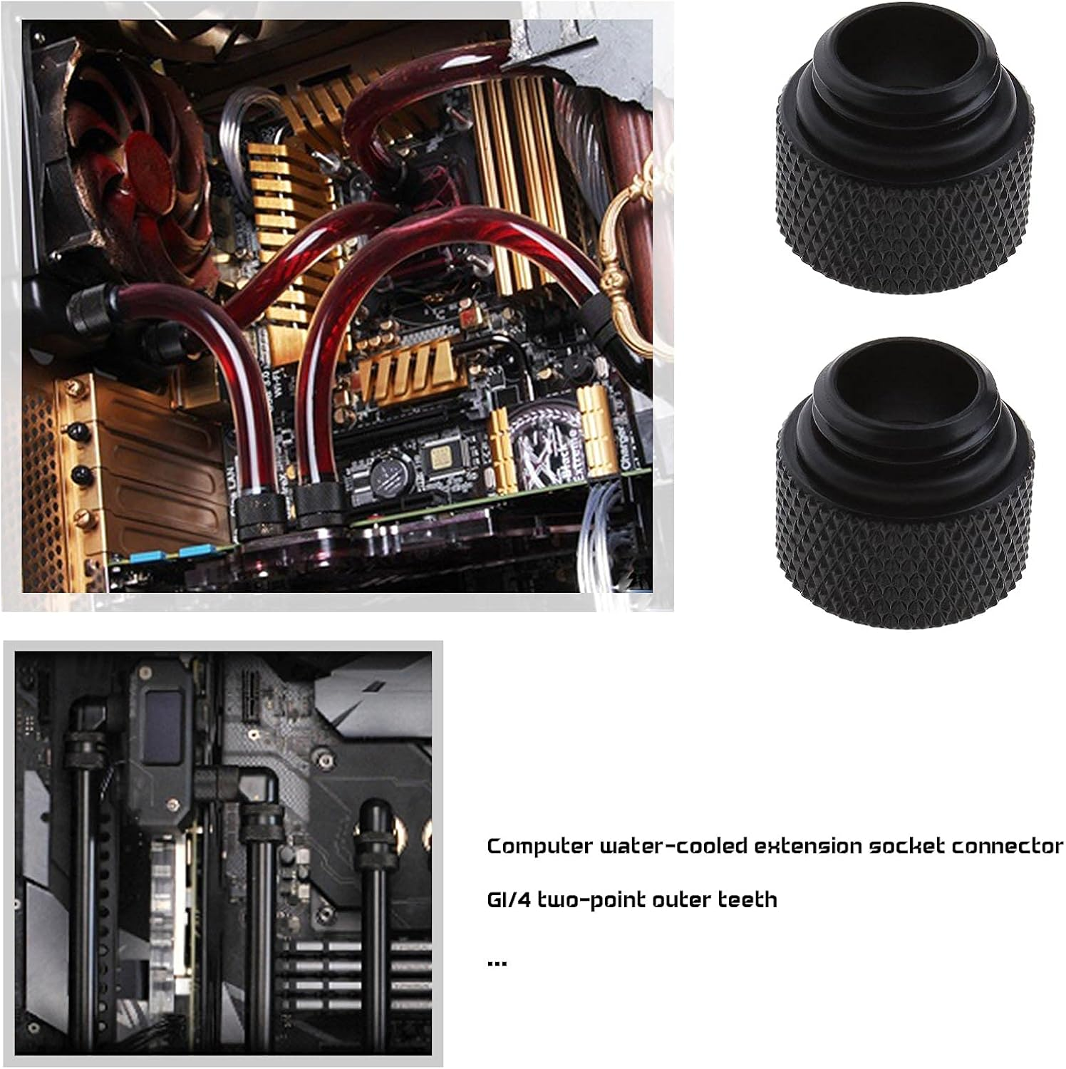 Emsea 4Pcs Black G 1/4 Inch Extended Nut Seat 10Mm Brass Adapter with O-Ring Rubber for Desktop Computer Water Cooling System image number 2